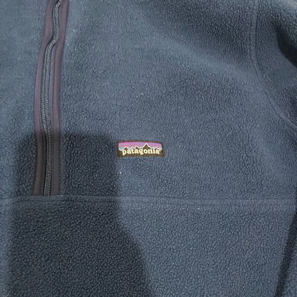 Mens PATAGONIA 1/2 Zip Pullover Blue Fleece Hand Warmer Pocket Sweater - Picture 4 of 4